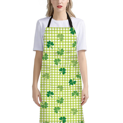 St. Patrick's Day Buffalo Plaid Print Bib Apron With Pocket