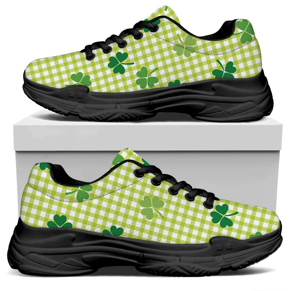 St. Patrick's Day Buffalo Plaid Print Black Chunky Shoes