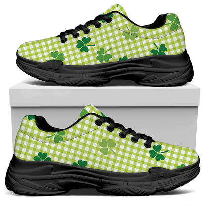 St. Patrick's Day Buffalo Plaid Print Black Chunky Shoes
