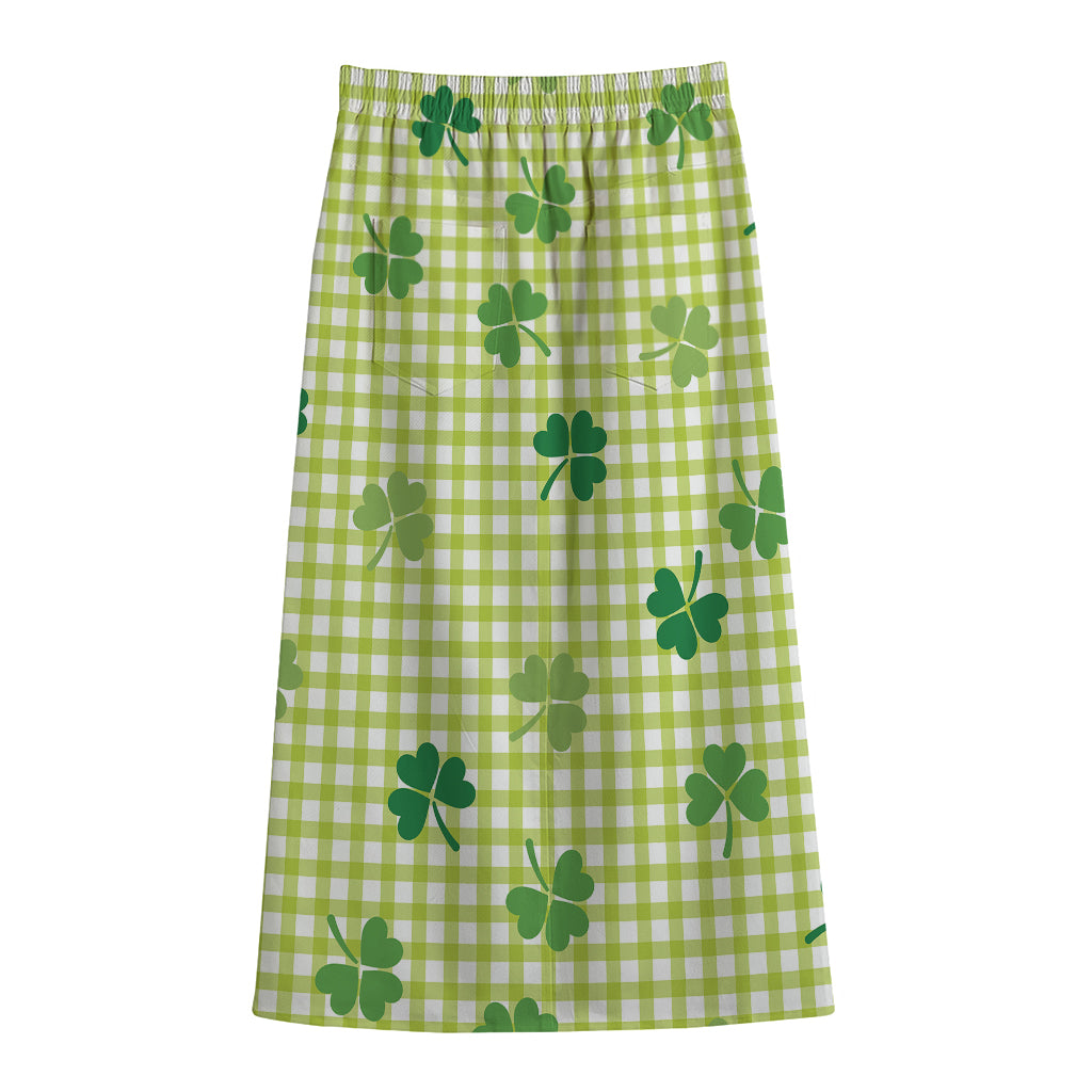 St. Patrick's Day Buffalo Plaid Print Cotton Front Slit Maxi Skirt