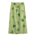 St. Patrick's Day Buffalo Plaid Print Cotton Front Slit Maxi Skirt