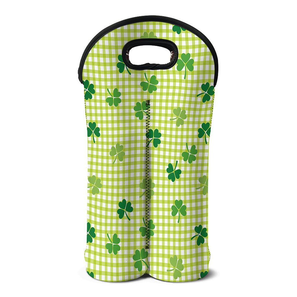 St. Patrick's Day Buffalo Plaid Print Double Neoprene Wine Tote