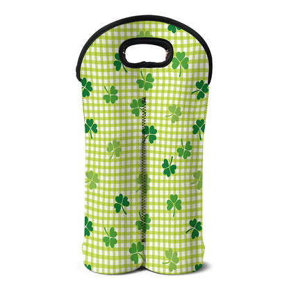 St. Patrick's Day Buffalo Plaid Print Double Neoprene Wine Tote