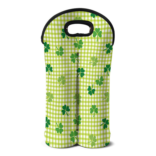 St. Patrick's Day Buffalo Plaid Print Double Neoprene Wine Tote