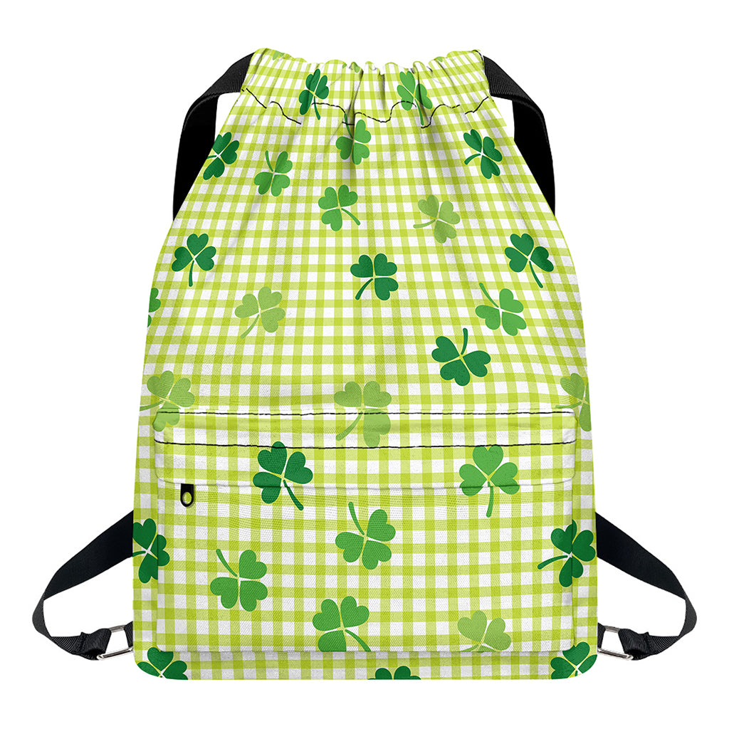 St. Patrick's Day Buffalo Plaid Print Drawstring Backpack