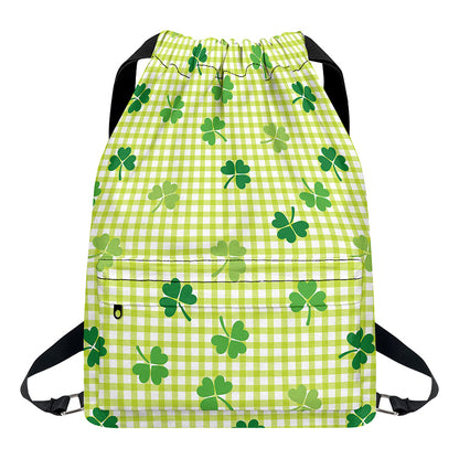 St. Patrick's Day Buffalo Plaid Print Drawstring Backpack