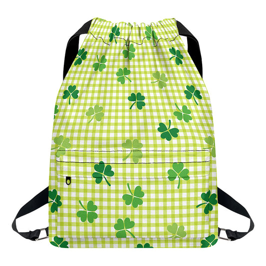 St. Patrick's Day Buffalo Plaid Print Drawstring Backpack