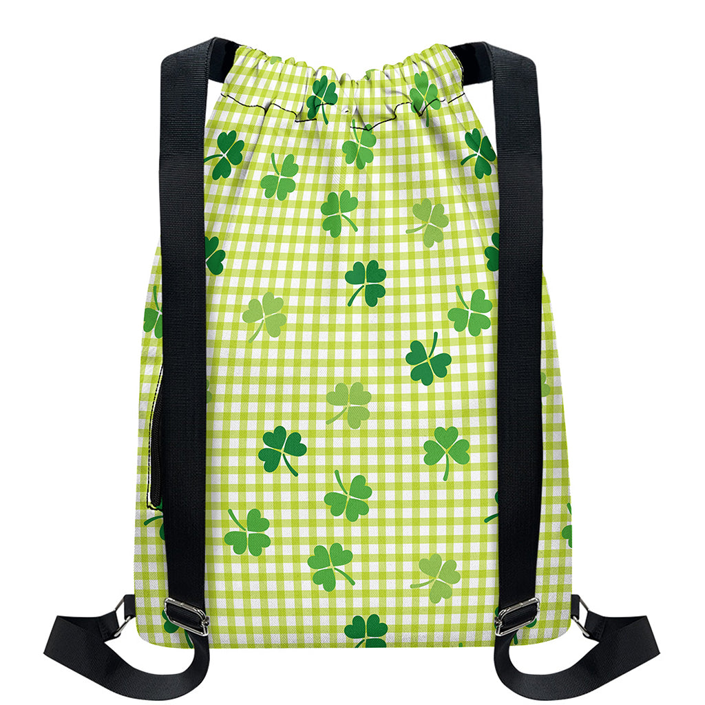 St. Patrick's Day Buffalo Plaid Print Drawstring Backpack