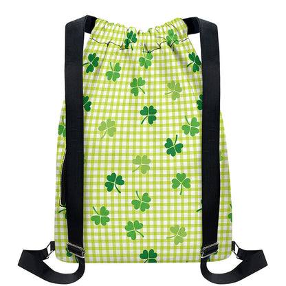 St. Patrick's Day Buffalo Plaid Print Drawstring Backpack