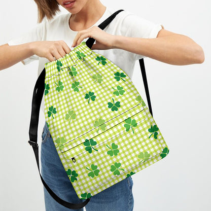 St. Patrick's Day Buffalo Plaid Print Drawstring Backpack