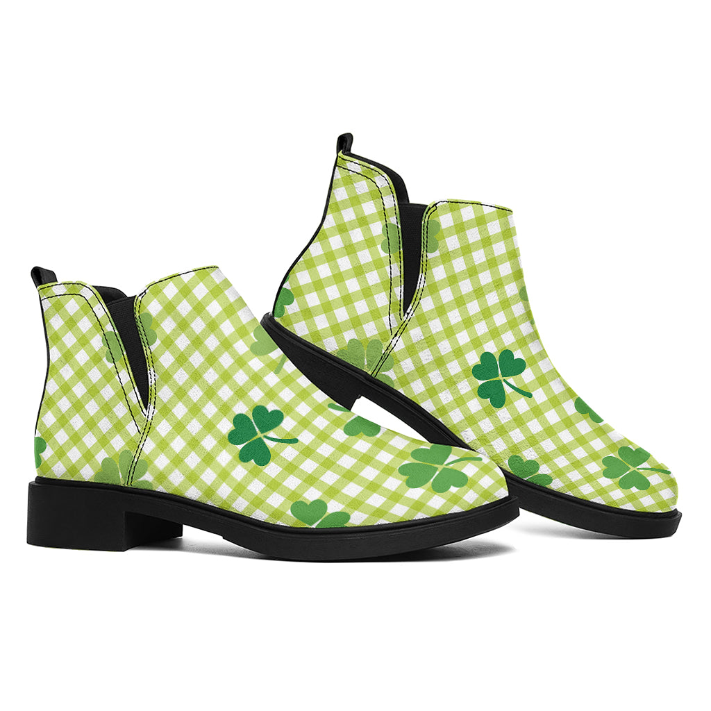 St. Patrick's Day Buffalo Plaid Print Flat Ankle Boots