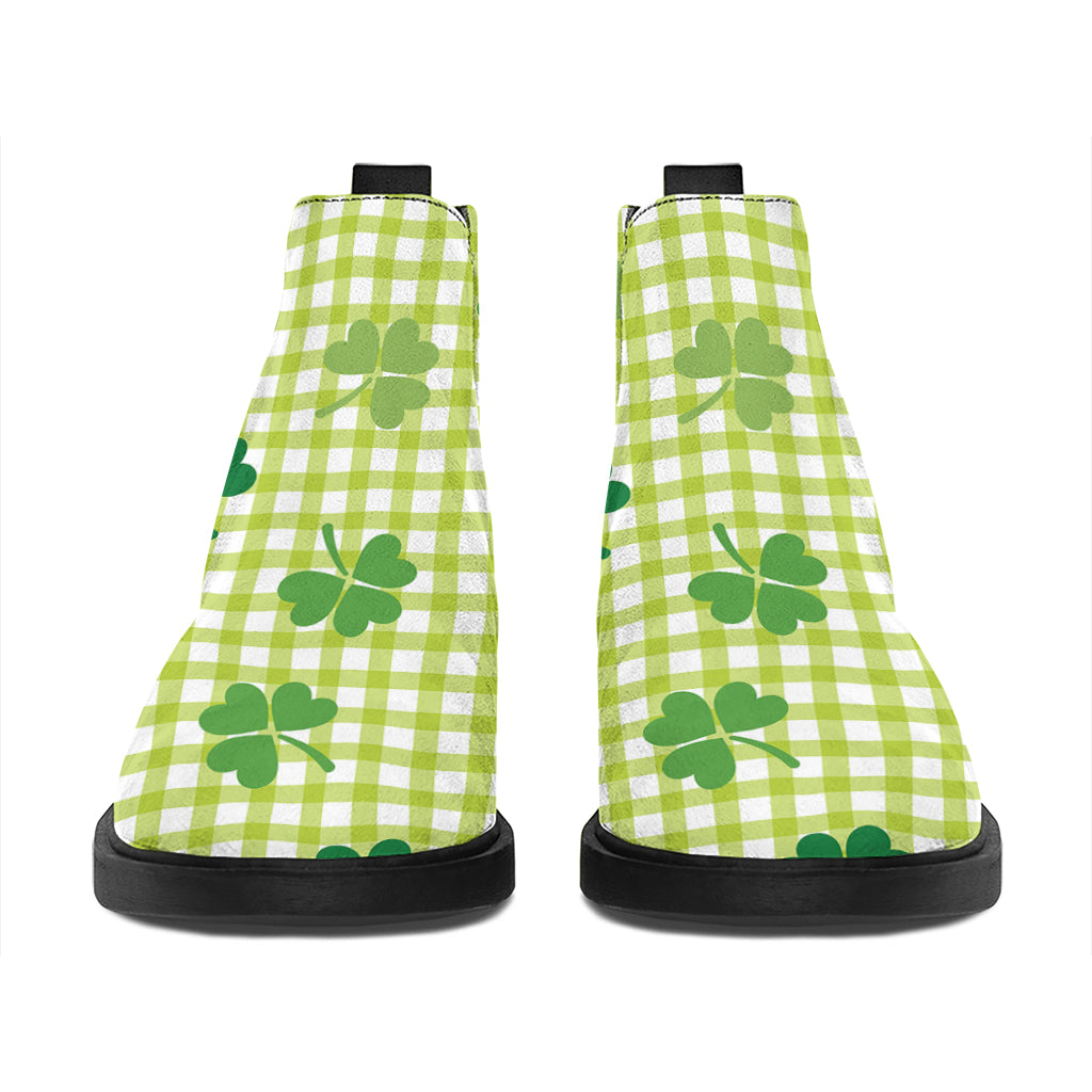 St. Patrick's Day Buffalo Plaid Print Flat Ankle Boots