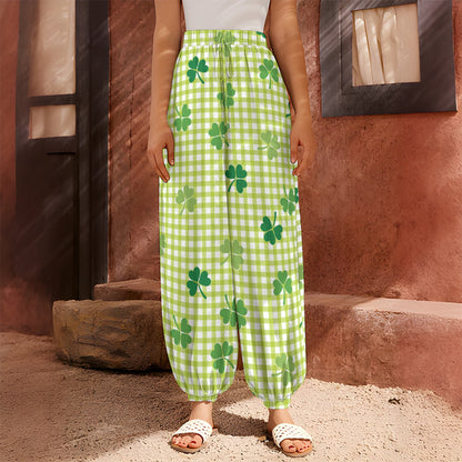 St. Patrick's Day Buffalo Plaid Print Harem Pants