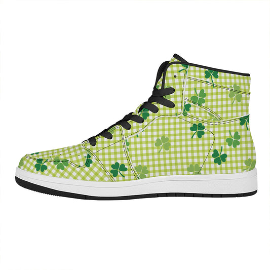 St. Patrick's Day Buffalo Plaid Print High Top Leather Sneakers