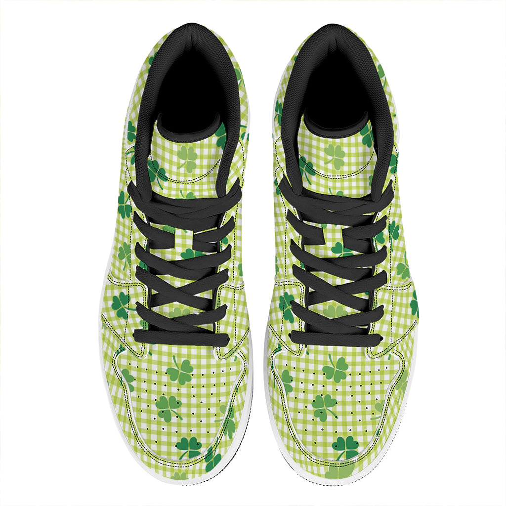 St. Patrick's Day Buffalo Plaid Print High Top Leather Sneakers