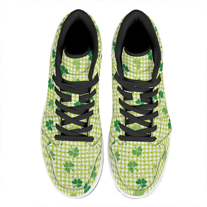 St. Patrick's Day Buffalo Plaid Print High Top Leather Sneakers