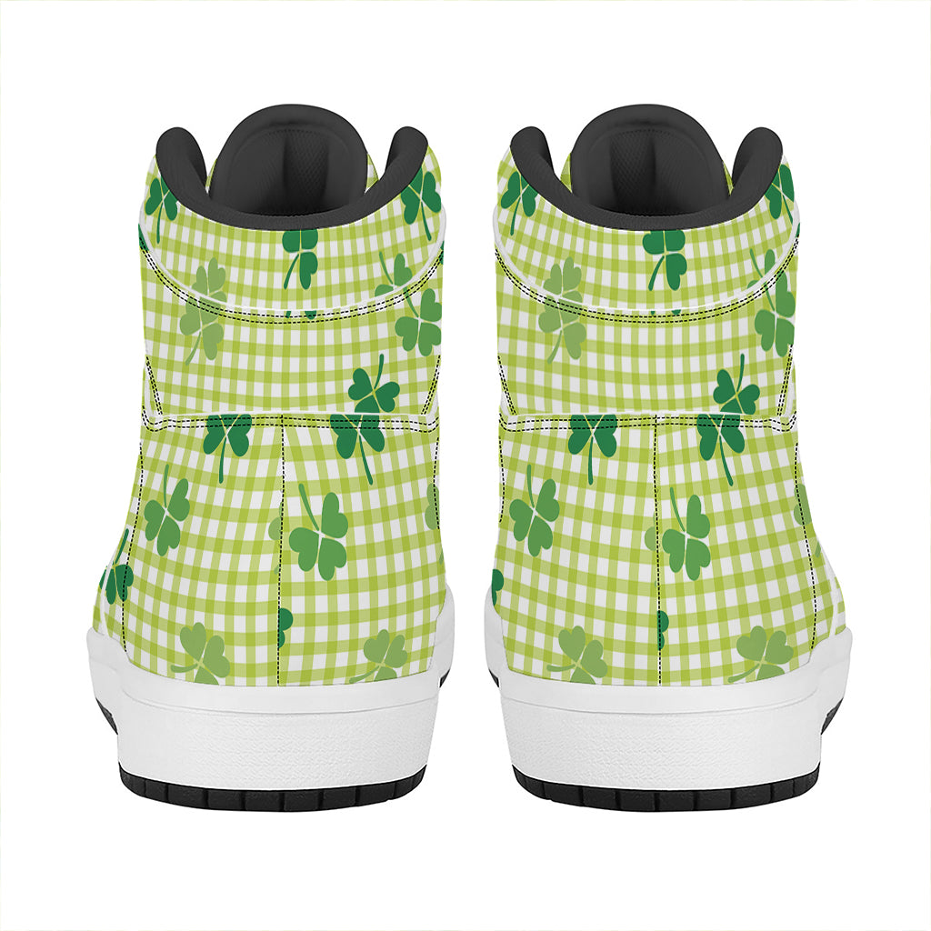 St. Patrick's Day Buffalo Plaid Print High Top Leather Sneakers