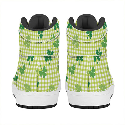 St. Patrick's Day Buffalo Plaid Print High Top Leather Sneakers