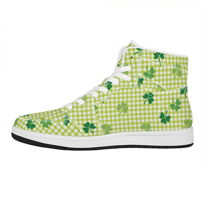 St. Patrick's Day Buffalo Plaid Print High Top Leather Sneakers