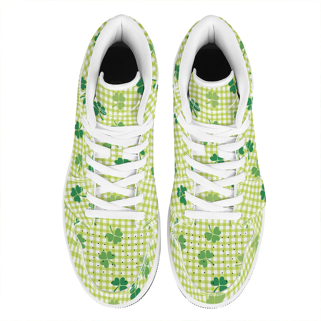 St. Patrick's Day Buffalo Plaid Print High Top Leather Sneakers