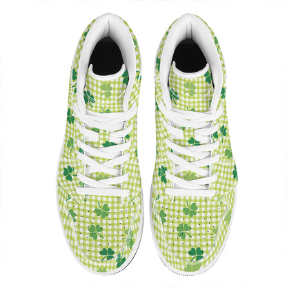St. Patrick's Day Buffalo Plaid Print High Top Leather Sneakers