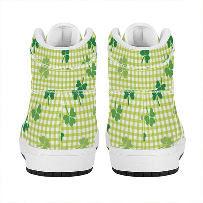 St. Patrick's Day Buffalo Plaid Print High Top Leather Sneakers