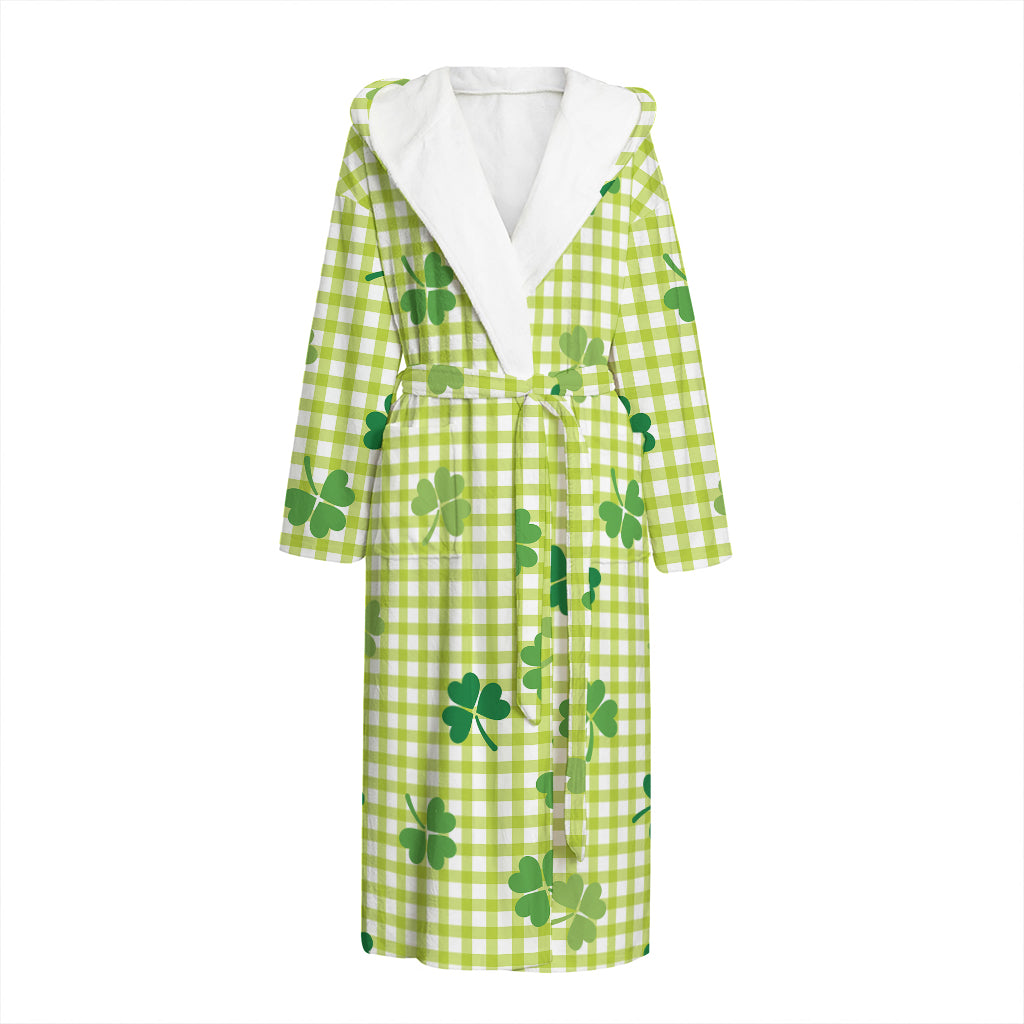 St. Patrick's Day Buffalo Plaid Print Hooded Bathrobe