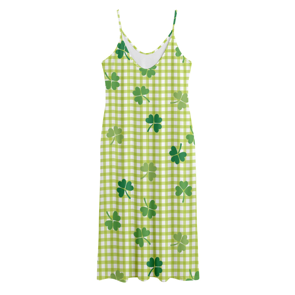 St. Patrick's Day Buffalo Plaid Print Jersey Midi Cami Dress