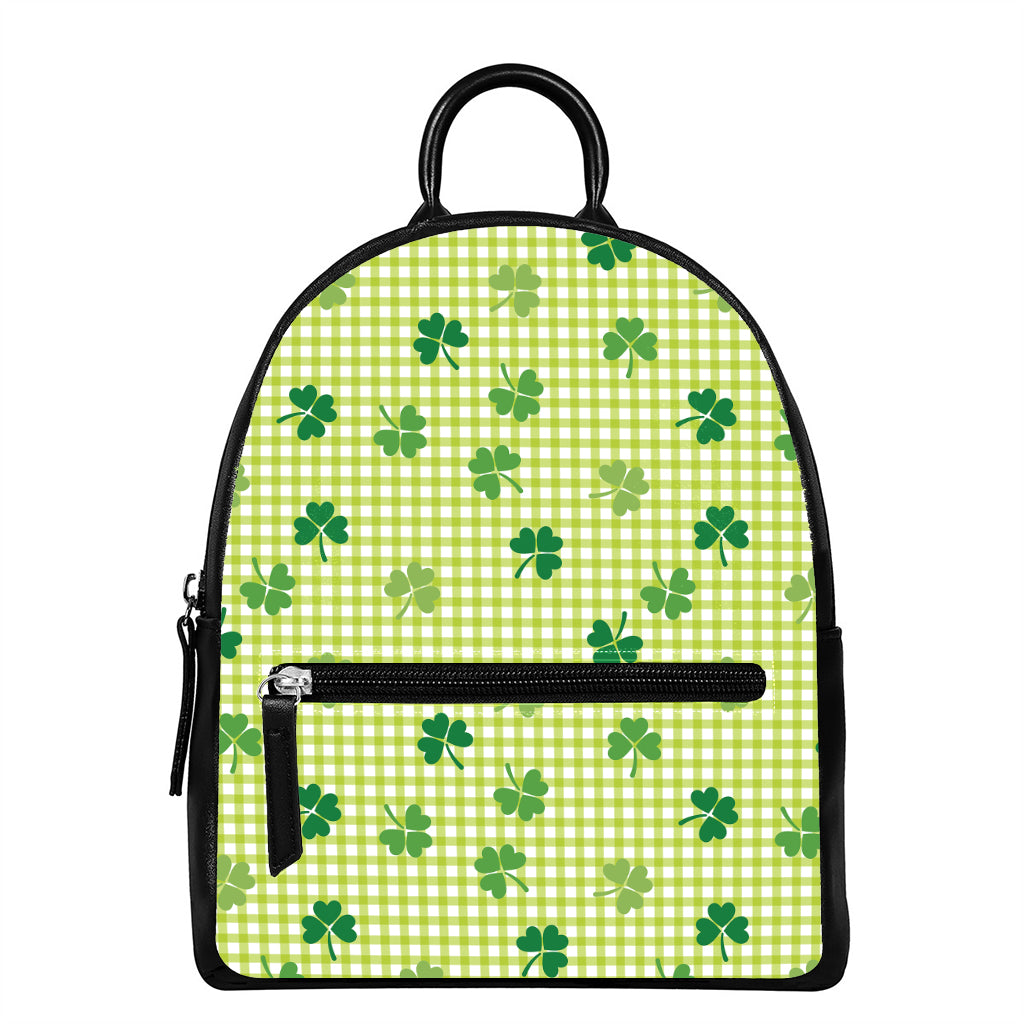 St. Patrick's Day Buffalo Plaid Print Leather Backpack