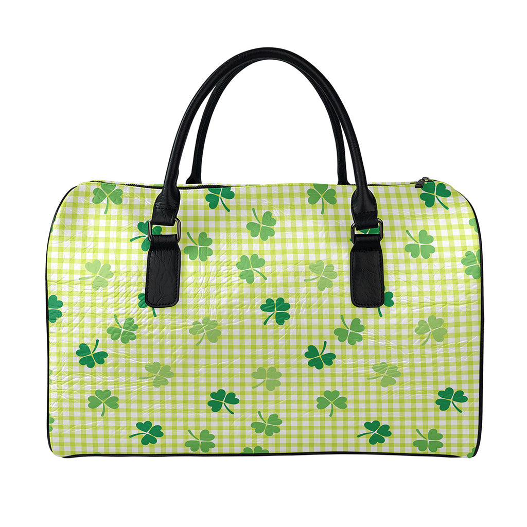St. Patrick's Day Buffalo Plaid Print Leather Duffle Bag