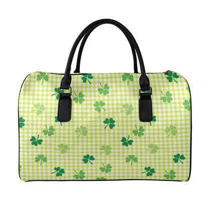 St. Patrick's Day Buffalo Plaid Print Leather Duffle Bag