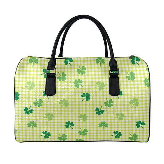 St. Patrick's Day Buffalo Plaid Print Leather Duffle Bag