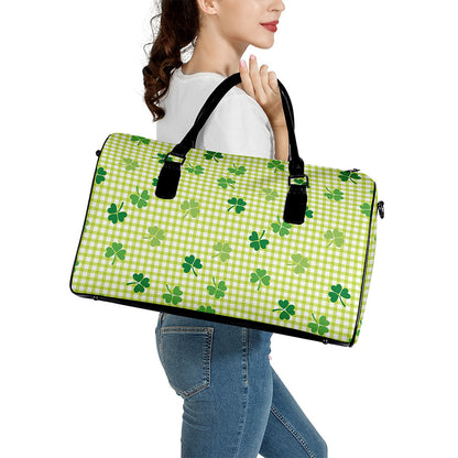 St. Patrick's Day Buffalo Plaid Print Leather Duffle Bag