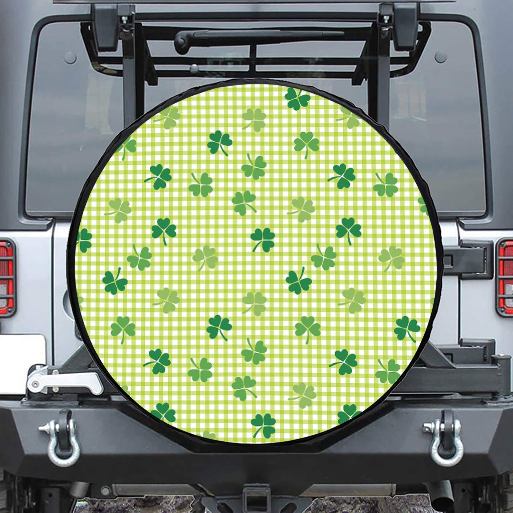 St. Patrick's Day Buffalo Plaid Print Leather Spare Tire Cover