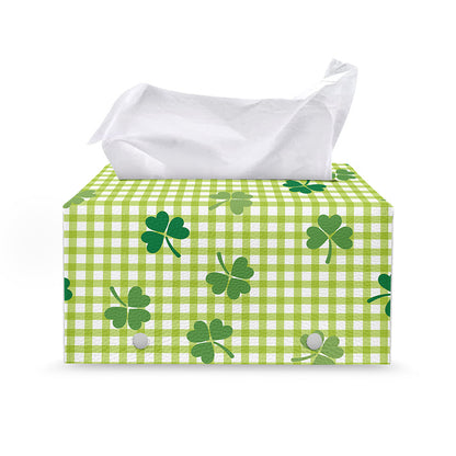St. Patrick's Day Buffalo Plaid Print Leather Tissue Box Cover
