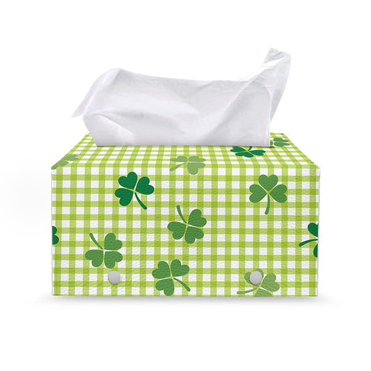 St. Patrick's Day Buffalo Plaid Print Leather Tissue Box Cover