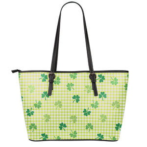 St. Patrick's Day Buffalo Plaid Print Leather Tote Bag