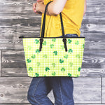 St. Patrick's Day Buffalo Plaid Print Leather Tote Bag