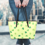 St. Patrick's Day Buffalo Plaid Print Leather Tote Bag