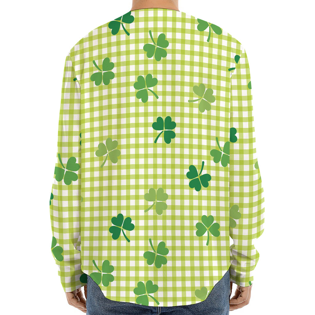 St. Patrick's Day Buffalo Plaid Print Long Sleeve Baseball Jersey