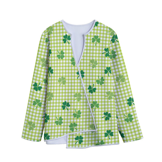 St. Patrick's Day Buffalo Plaid Print Long Sleeve Short Coat