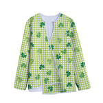 St. Patrick's Day Buffalo Plaid Print Long Sleeve Short Coat