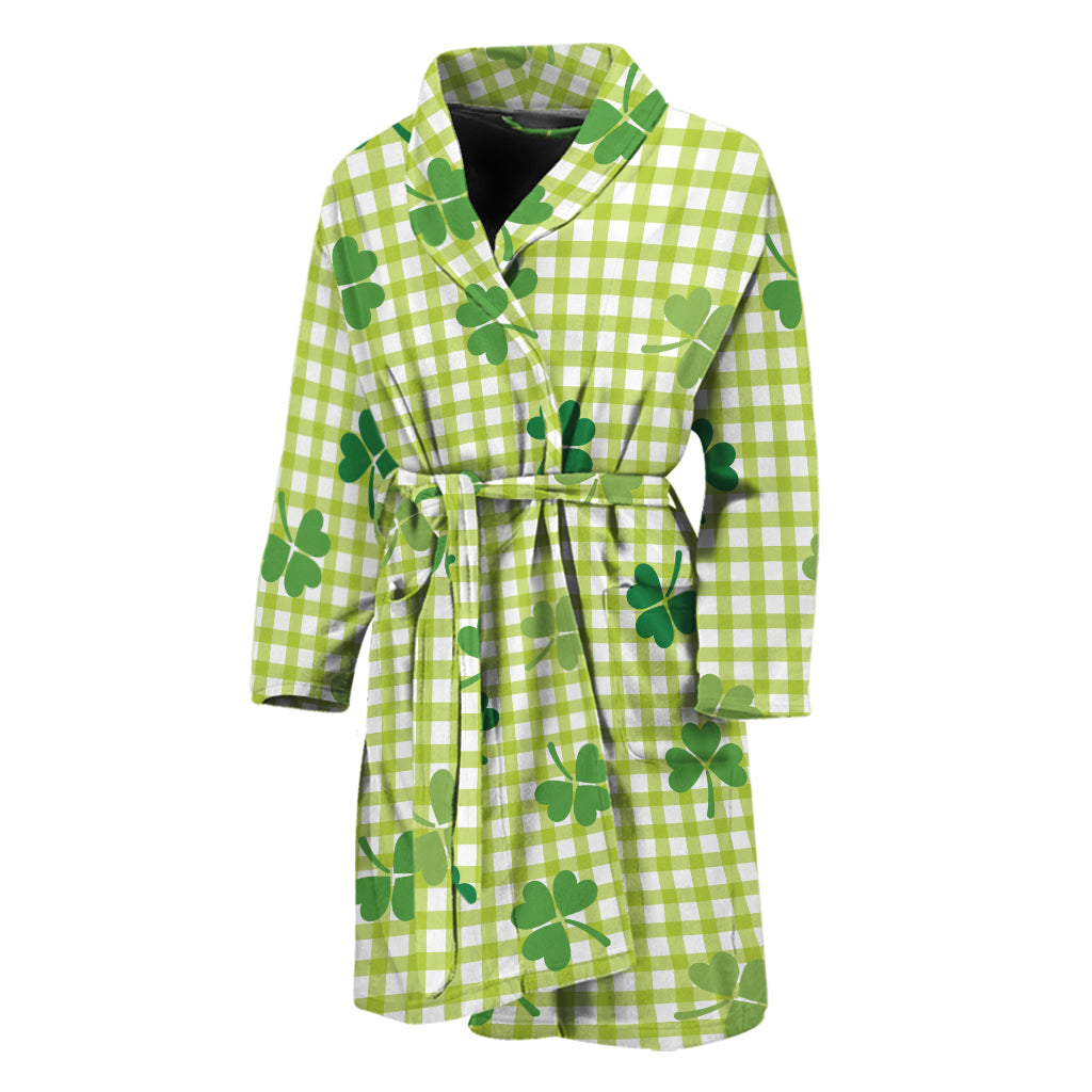 St. Patrick's Day Buffalo Plaid Print Men's Bathrobe