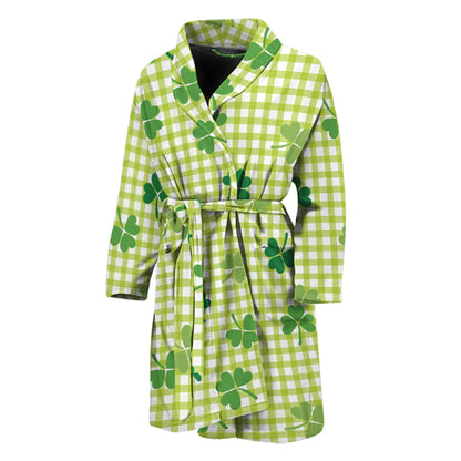 St. Patrick's Day Buffalo Plaid Print Men's Bathrobe