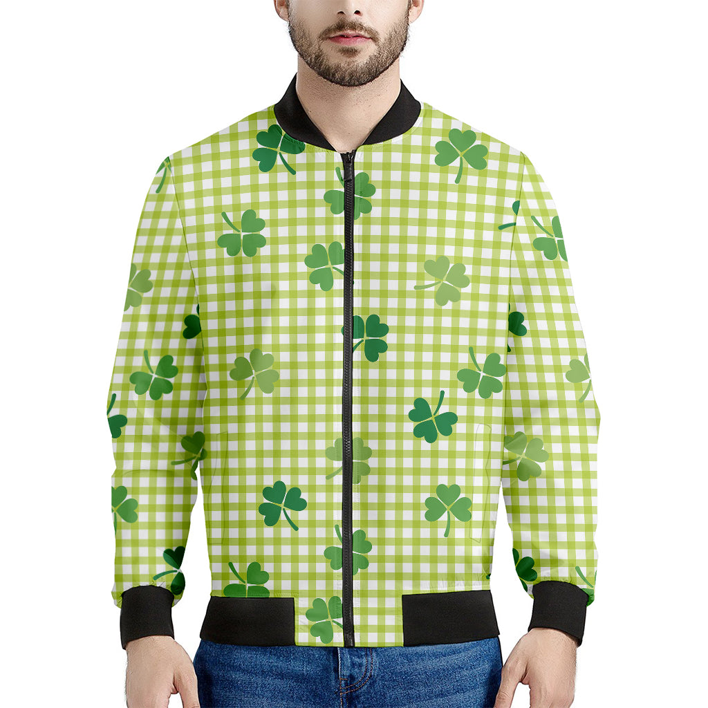 St. Patrick's Day Buffalo Plaid Print Men's Bomber Jacket