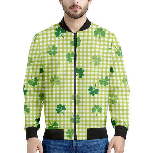 St. Patrick's Day Buffalo Plaid Print Men's Bomber Jacket