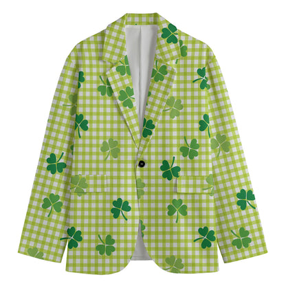 St. Patrick's Day Buffalo Plaid Print Men's Cotton Blazer