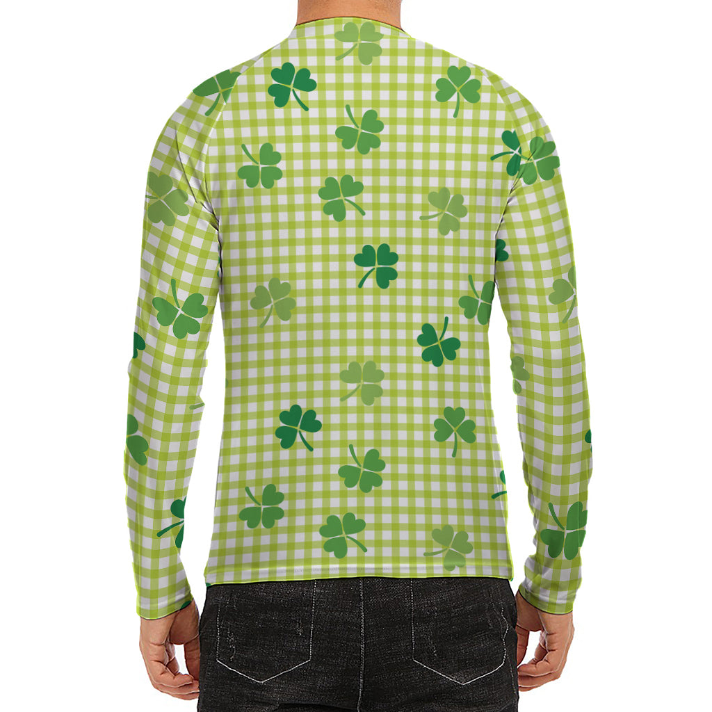 St. Patrick's Day Buffalo Plaid Print Men's Long Sleeve Rash Guard