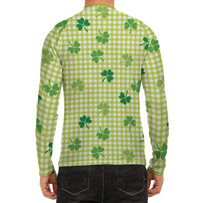 St. Patrick's Day Buffalo Plaid Print Men's Long Sleeve Rash Guard