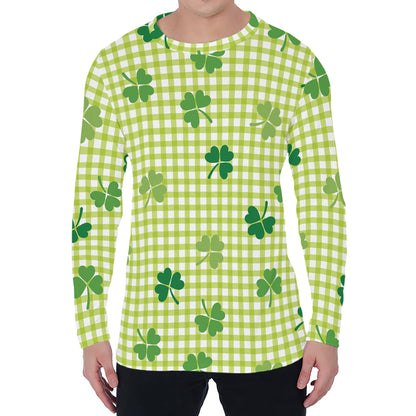 St. Patrick's Day Buffalo Plaid Print Men's Long Sleeve T-Shirt